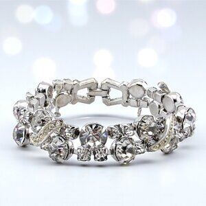 Vintage Rhinestone Buckle Bracelet – Mid Century Art Deco Style